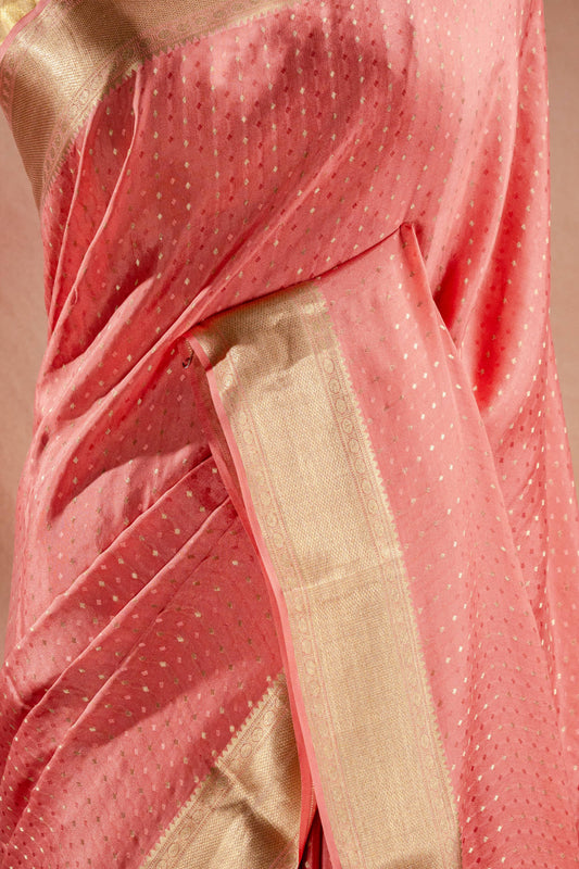 Peach Crepe Saree with Zari Border