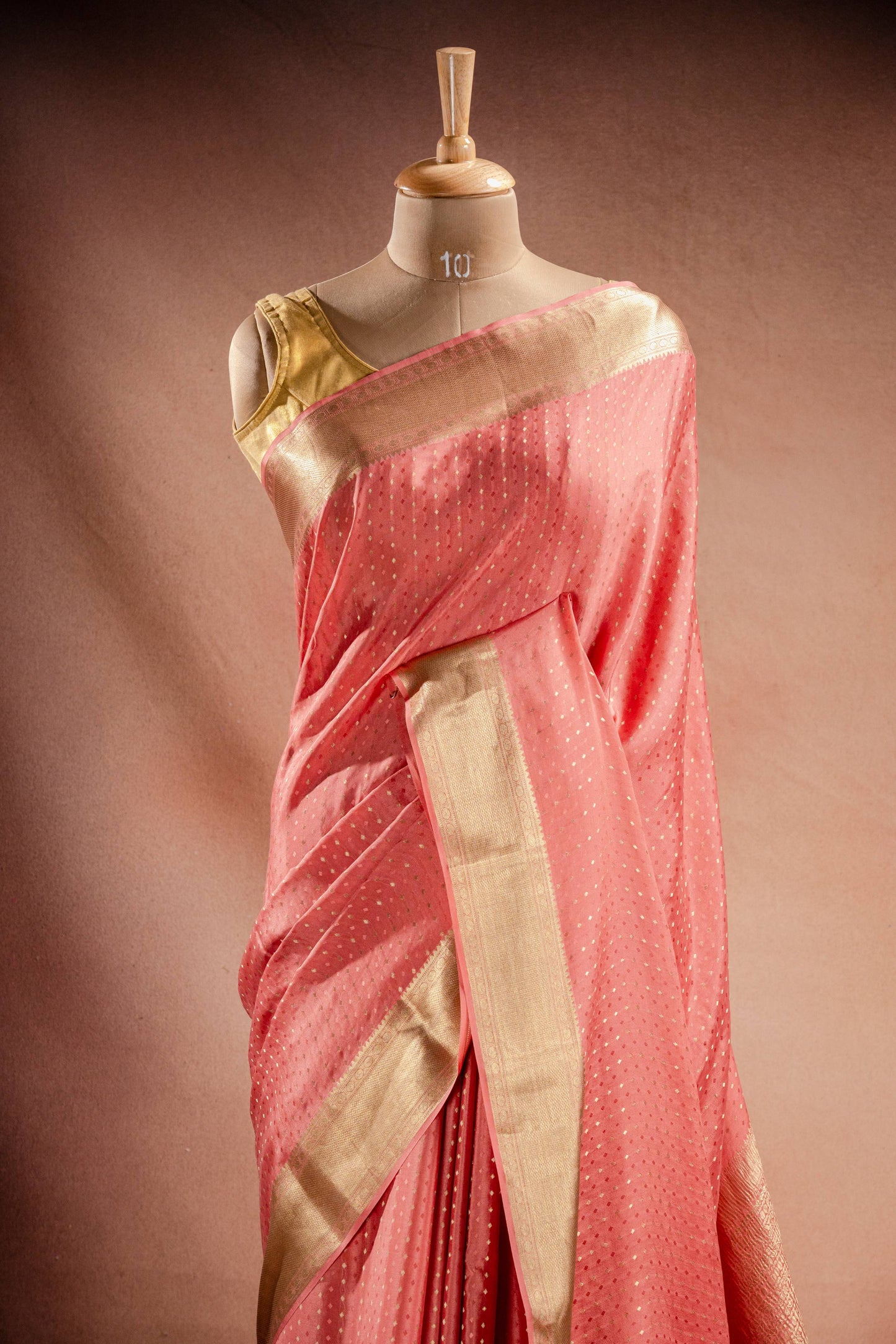 Peach Crepe Saree with Zari Border