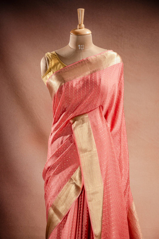 Peach Crepe Saree with Zari Border