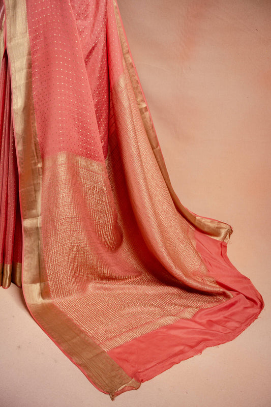 Peach Crepe Saree with Zari Border