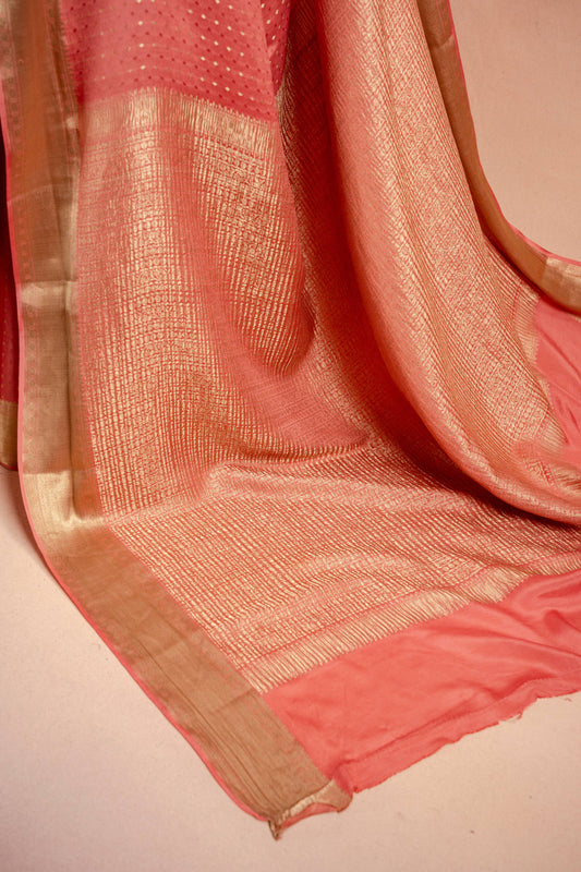 Peach Crepe Saree with Zari Border