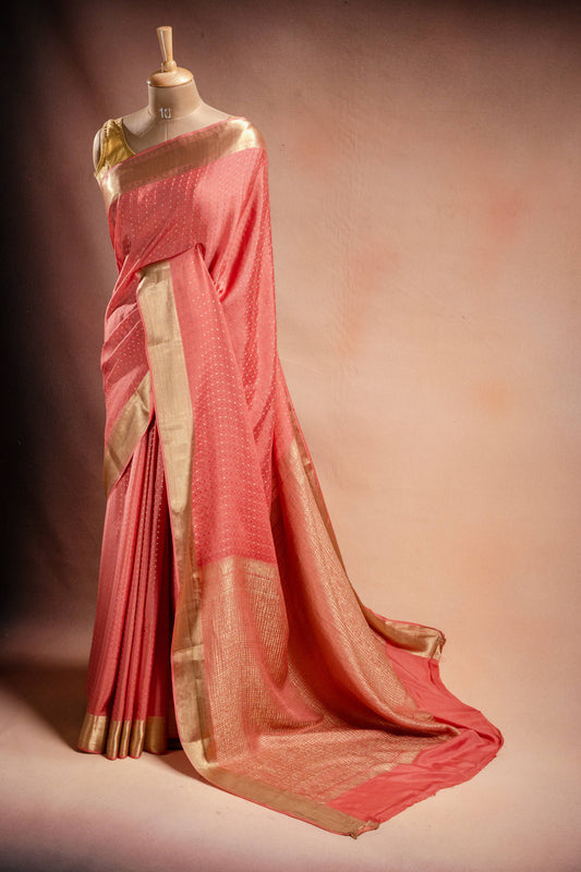 Peach Crepe Saree with Zari Border