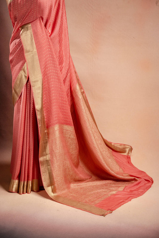 Peach Crepe Saree with Zari Border