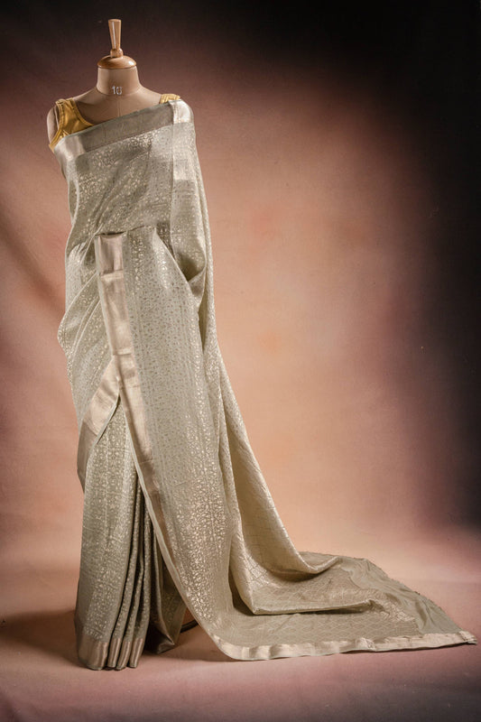 Beige Crepe Silk Saree with All-Over Weave