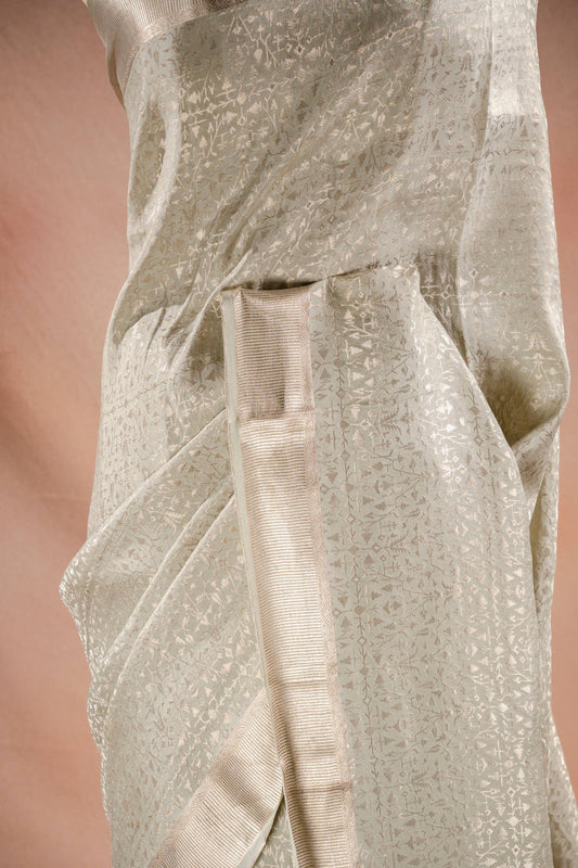 Beige Crepe Silk Saree with All-Over Weave