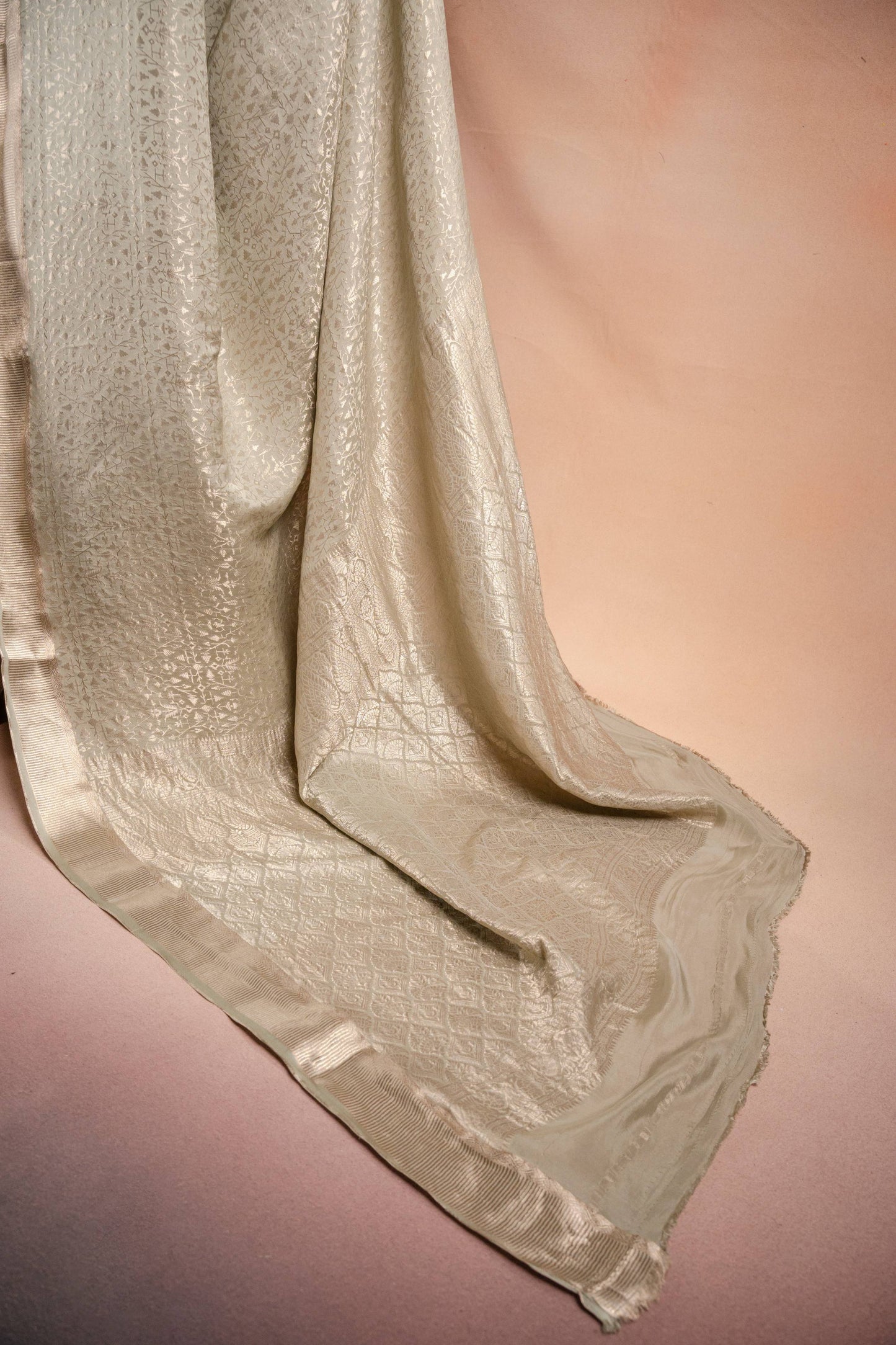 Beige Crepe Silk Saree with All-Over Weave