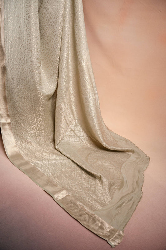 Beige Crepe Silk Saree with All-Over Weave