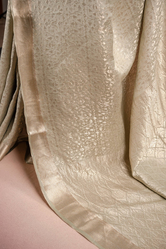 Beige Crepe Silk Saree with All-Over Weave