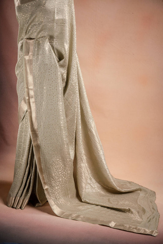 Beige Crepe Silk Saree with All-Over Weave