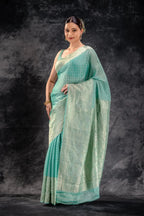 Sea Green Tissue Saree with Majestic Mango Border and Woven Buttas that-saree-shop.myshopify.com
