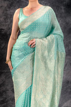 Sea Green Tissue Saree with Majestic Mango Border and Woven Buttas that-saree-shop.myshopify.com
