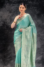 Sea Green Tissue Saree with Majestic Mango Border and Woven Buttas that-saree-shop.myshopify.com