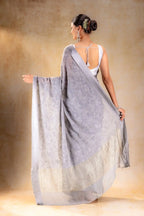 Silver Grey Chiffon Silk Saree with Embroidery that-saree-shop.myshopify.com