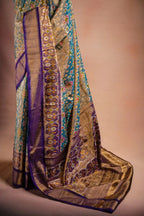 Tissue Pochampally Saree with Purple Border that-saree-shop.myshopify.com