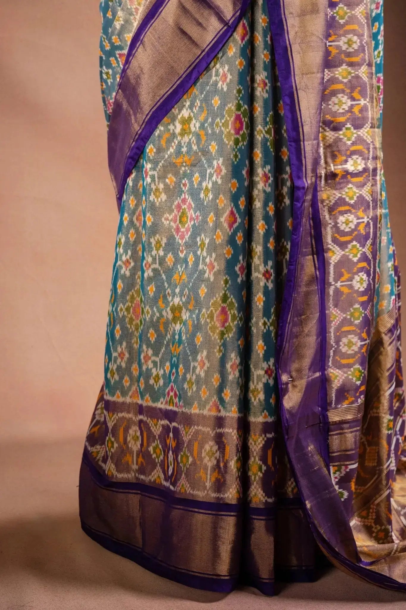 Tissue Pochampally Saree with Purple Border that-saree-shop.myshopify.com
