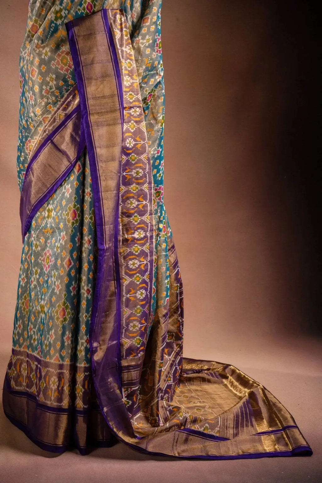 Tissue Pochampally Saree with Purple Border that-saree-shop.myshopify.com