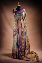 Tissue Pochampally Saree with Purple Border that-saree-shop.myshopify.com