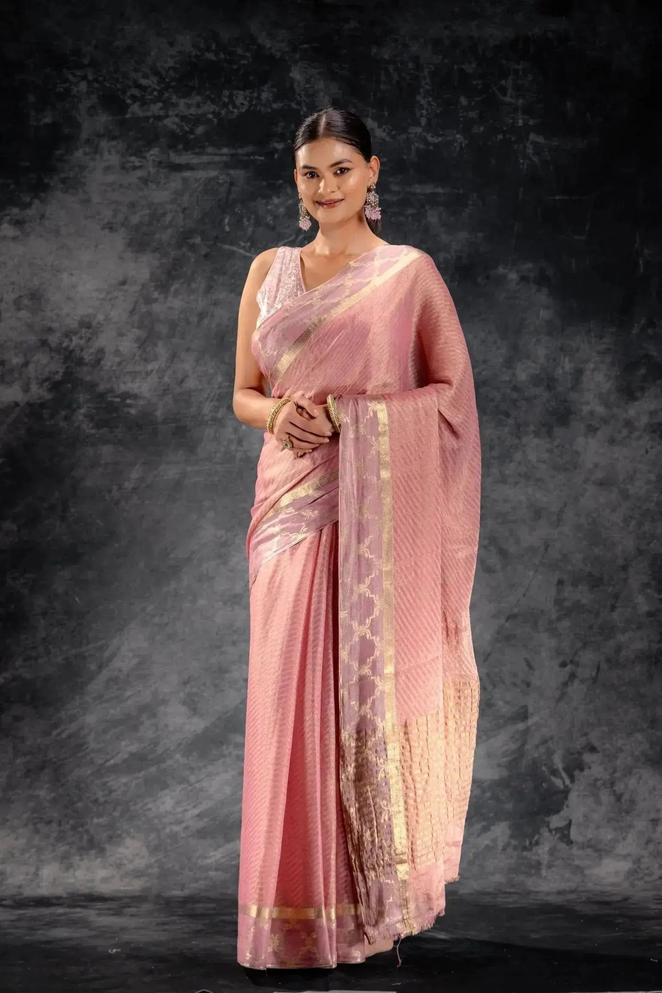 Tissue Royale Dusty Rose Saree with Mughal Arch Border & Zari Wave Weave that-saree-shop.myshopify.com