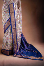 White Pochampally Saree with Blue Border that-saree-shop.myshopify.com