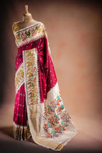 Wine Red Pochampally Saree with White Pallu that-saree-shop.myshopify.com