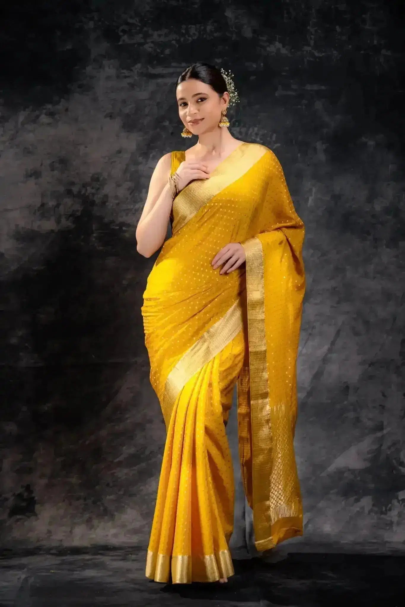 Yellow Crepe Silk Saree that-saree-shop.myshopify.com