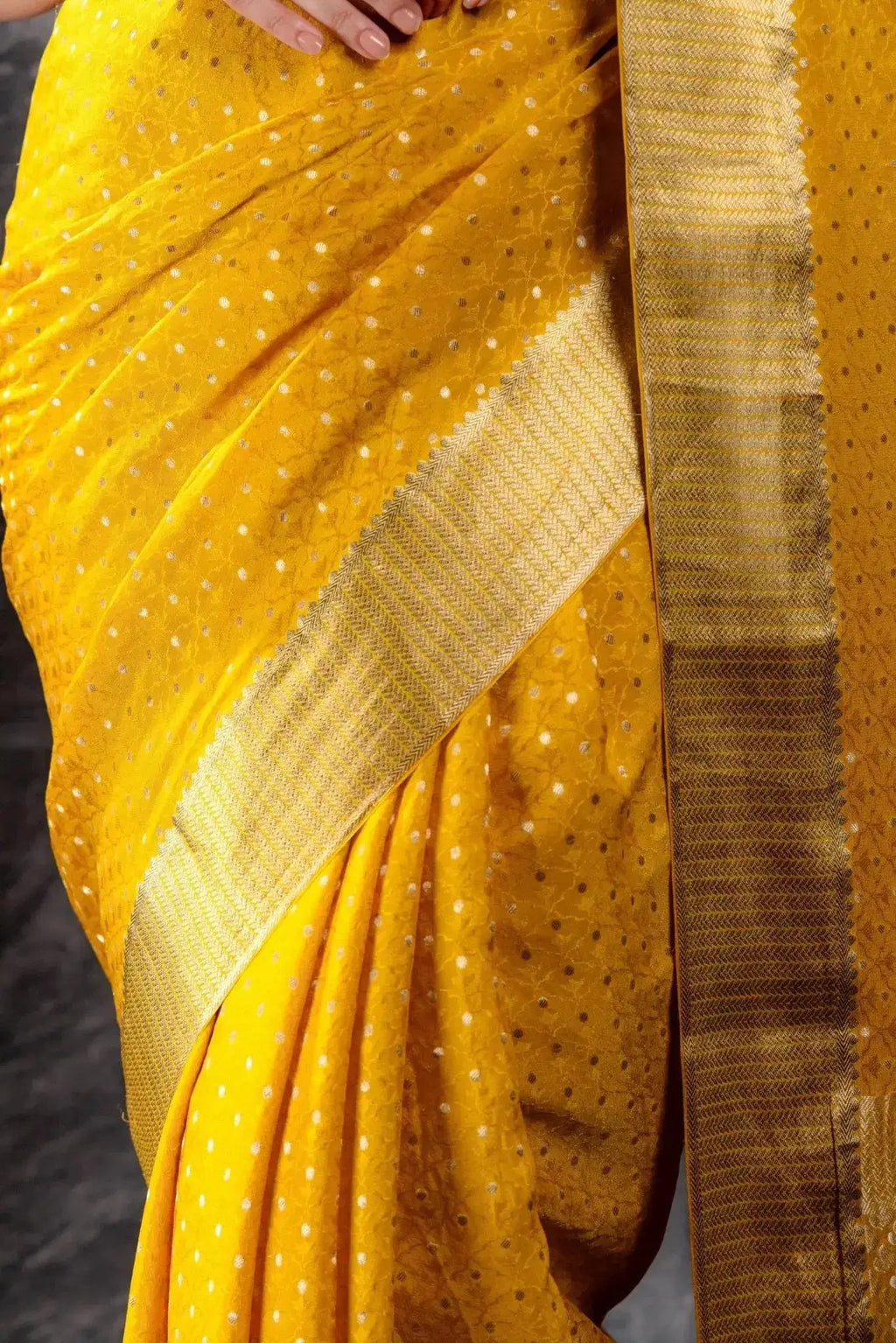 Yellow Crepe Silk Saree that-saree-shop.myshopify.com