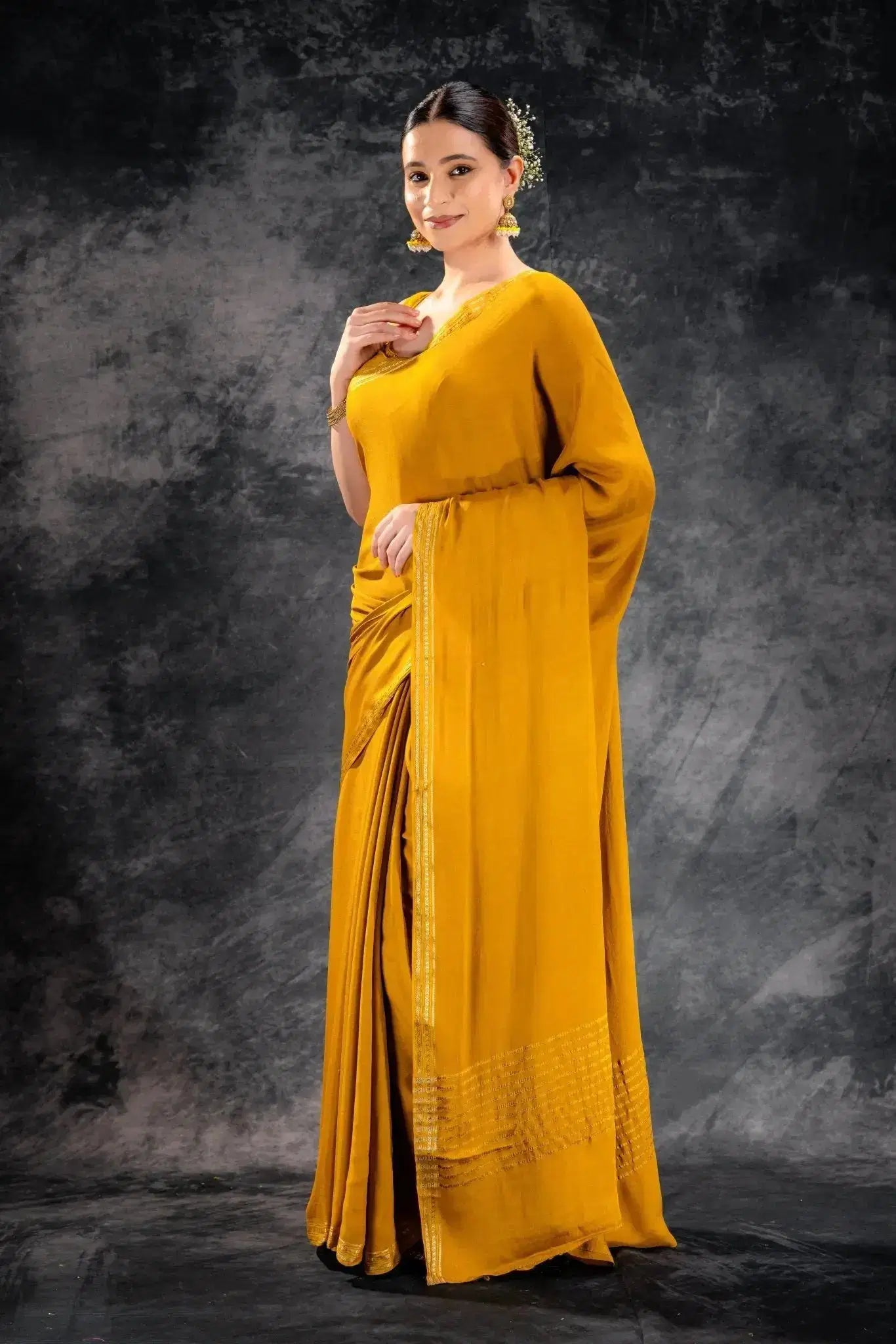 Yellow Satin Silk Saree that-saree-shop.myshopify.com