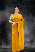 Yellow Satin Silk Saree that-saree-shop.myshopify.com