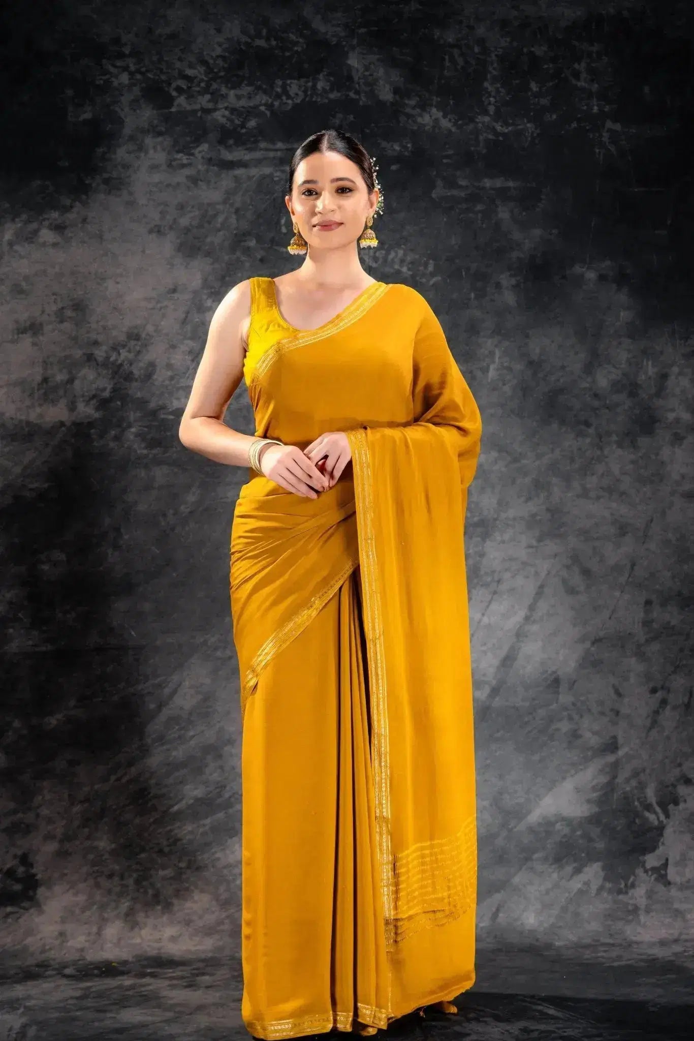 Yellow Satin Silk Saree that-saree-shop.myshopify.com