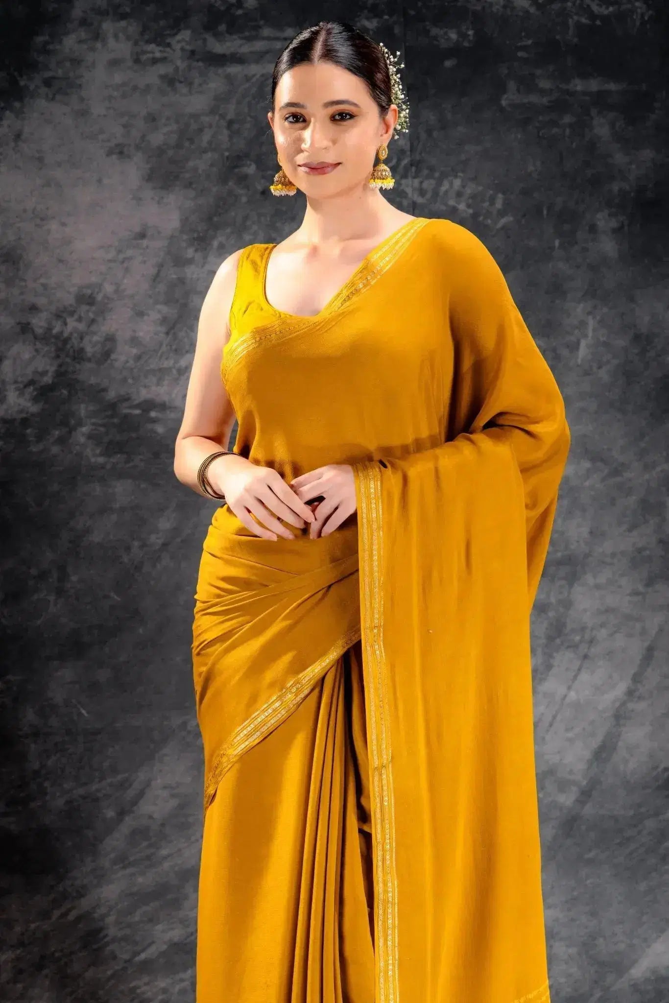 Yellow Satin Silk Saree that-saree-shop.myshopify.com
