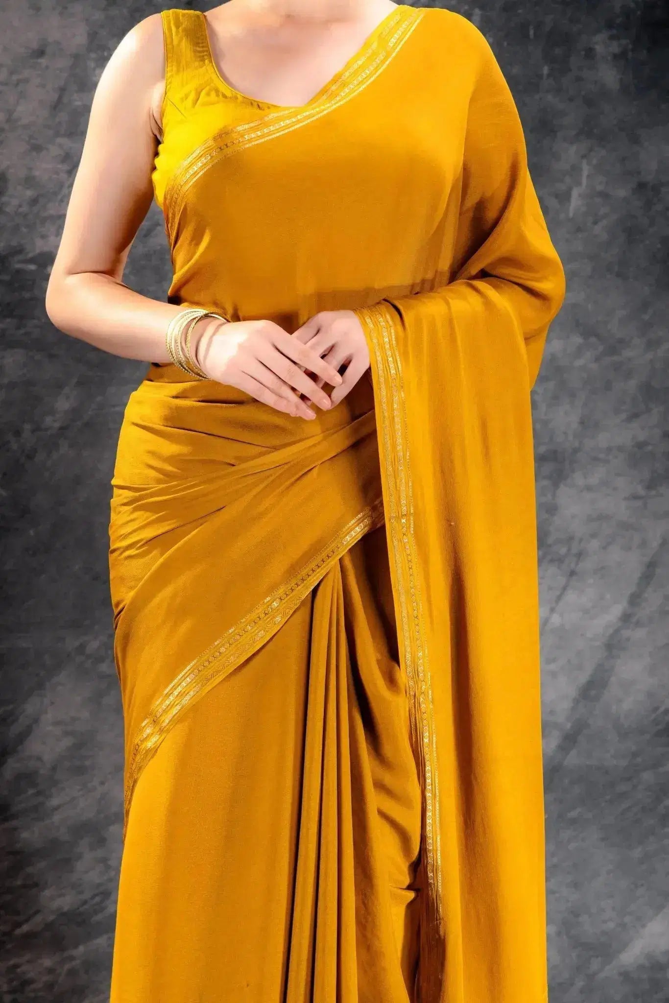 Yellow Satin Silk Saree that-saree-shop.myshopify.com