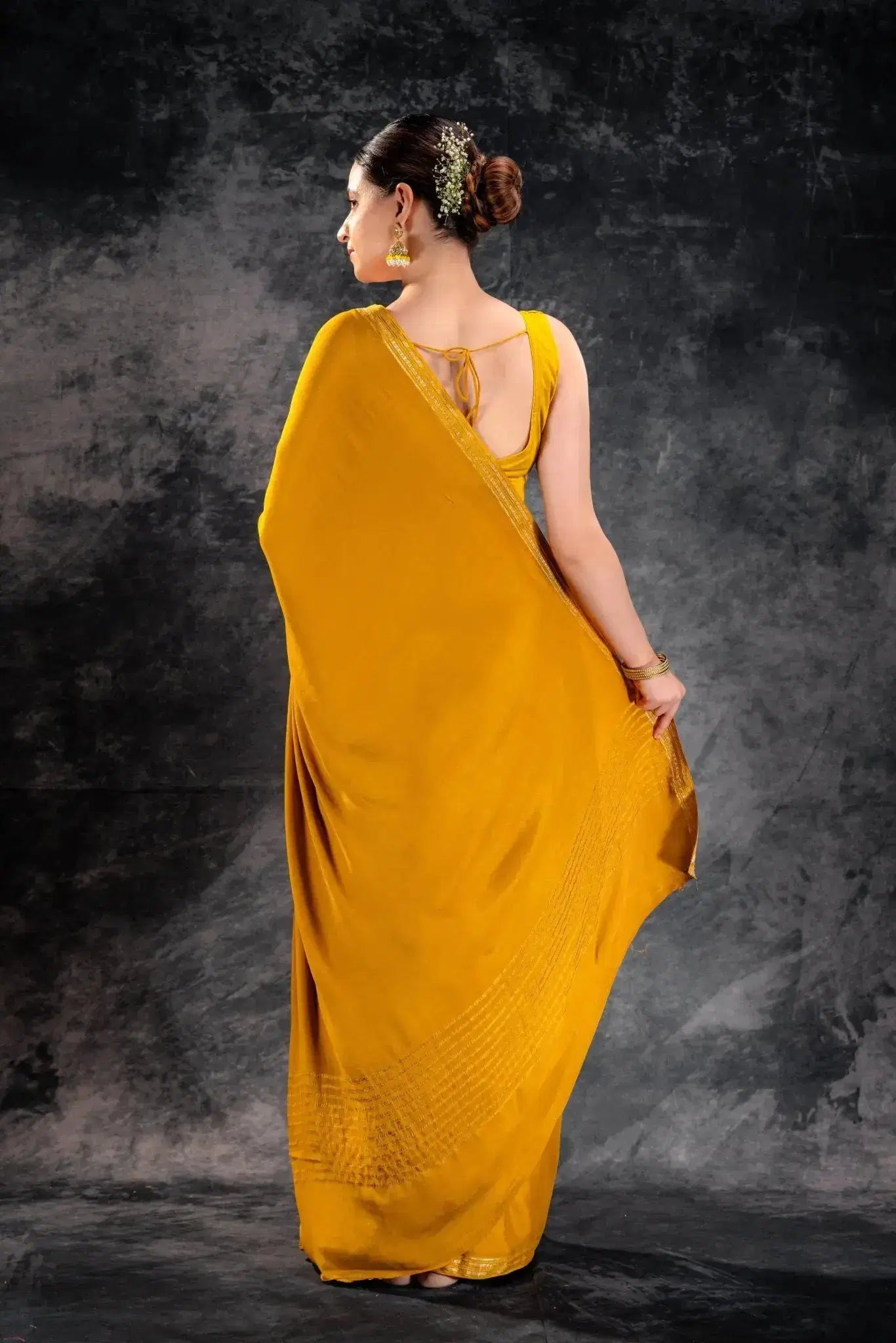 Yellow Satin Silk Saree that-saree-shop.myshopify.com