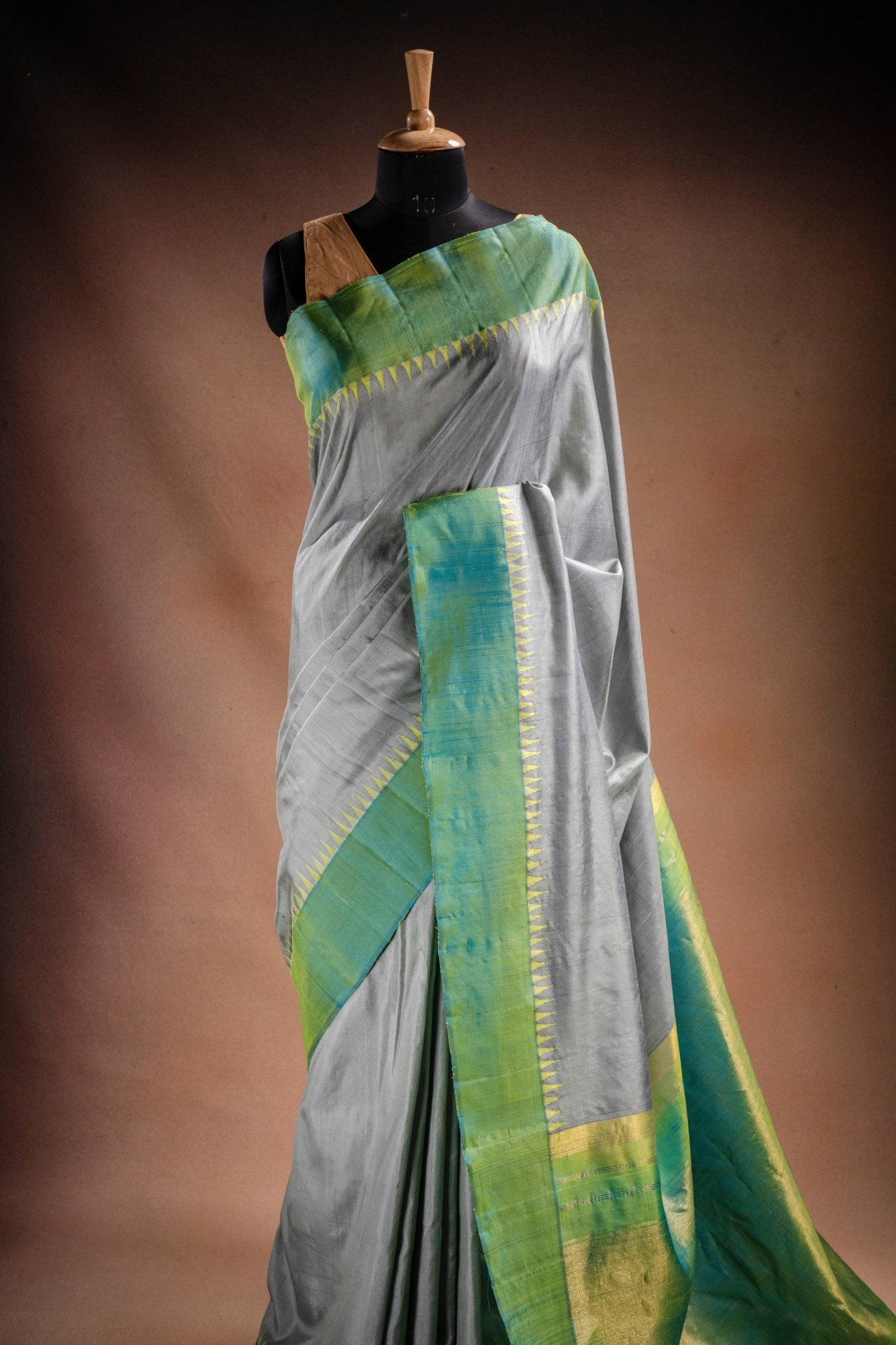 Gadwal Silk Grey with Green Border Saree - That Saree Shop