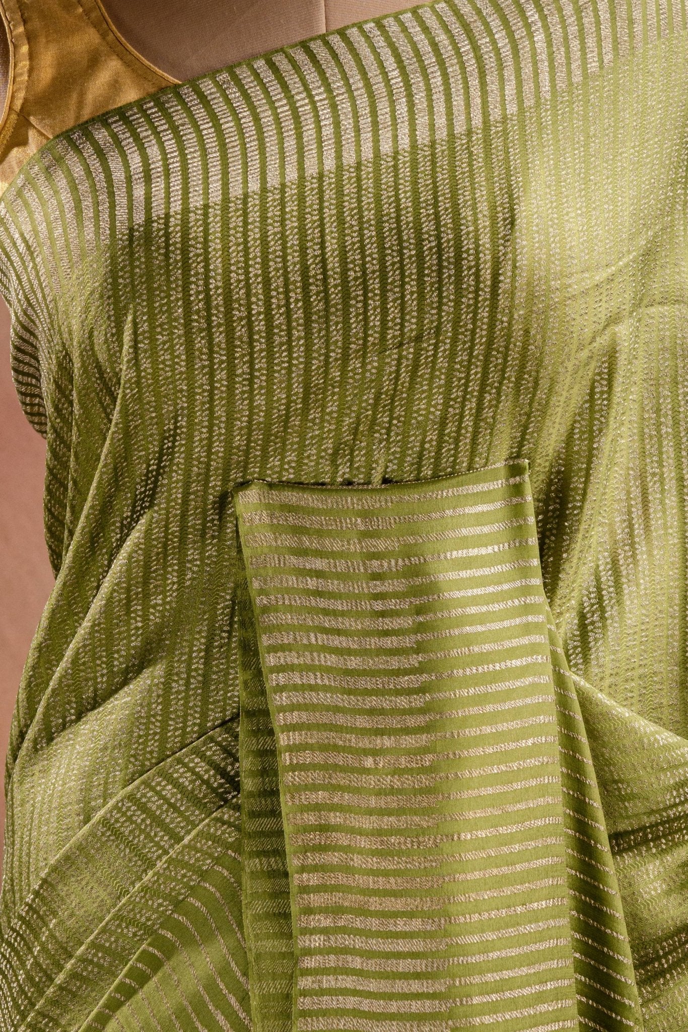 Green Crepe Silk Saree with Zari Stripes - That Saree Shop