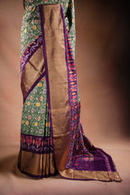 Green Pochampally Saree with Purple Border - That Saree Shop
