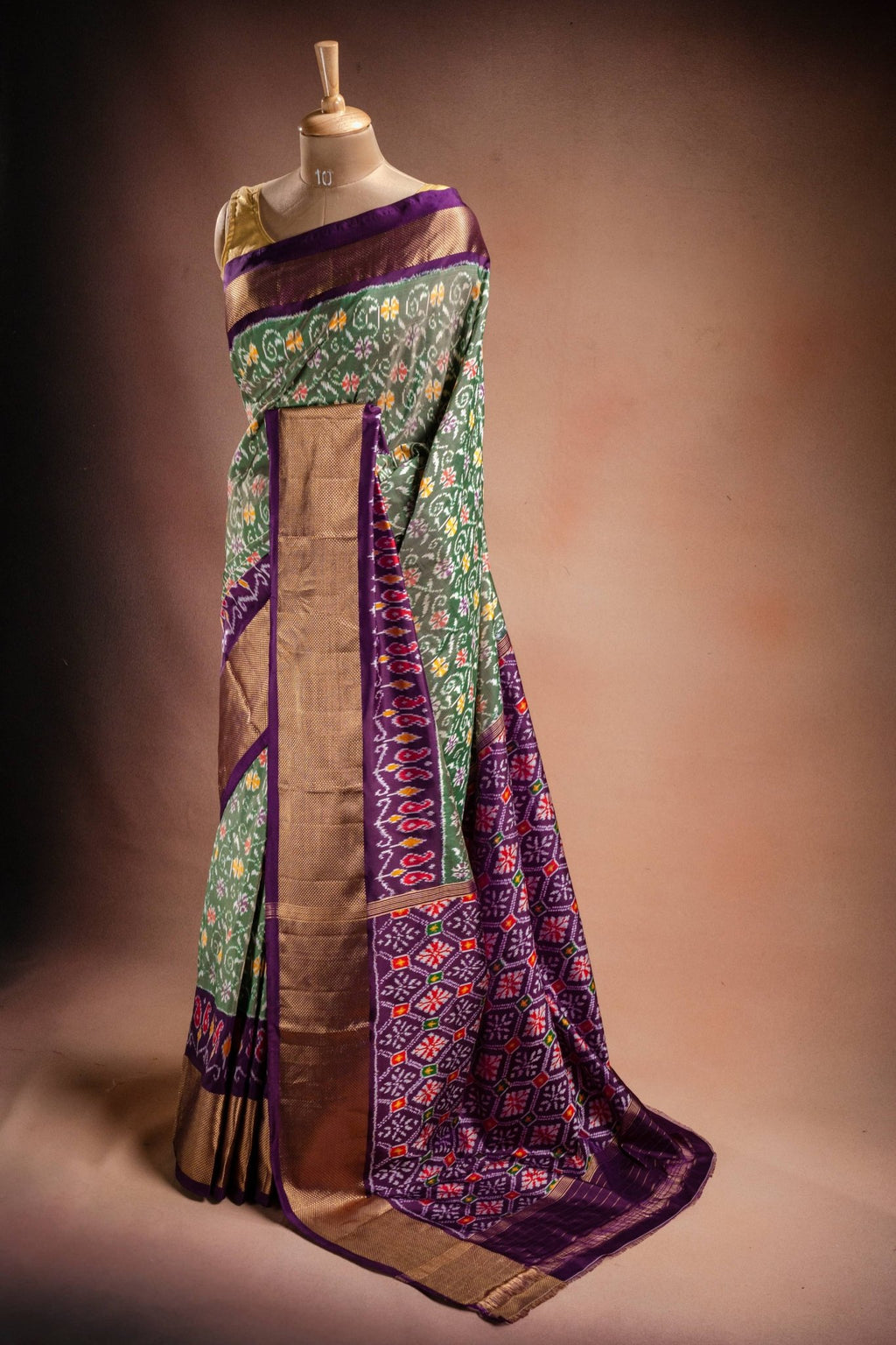 Green Pochampally Saree with Purple Border - That Saree Shop