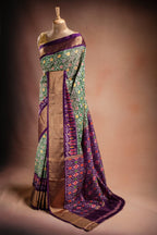 Green Pochampally Saree with Purple Border - That Saree Shop