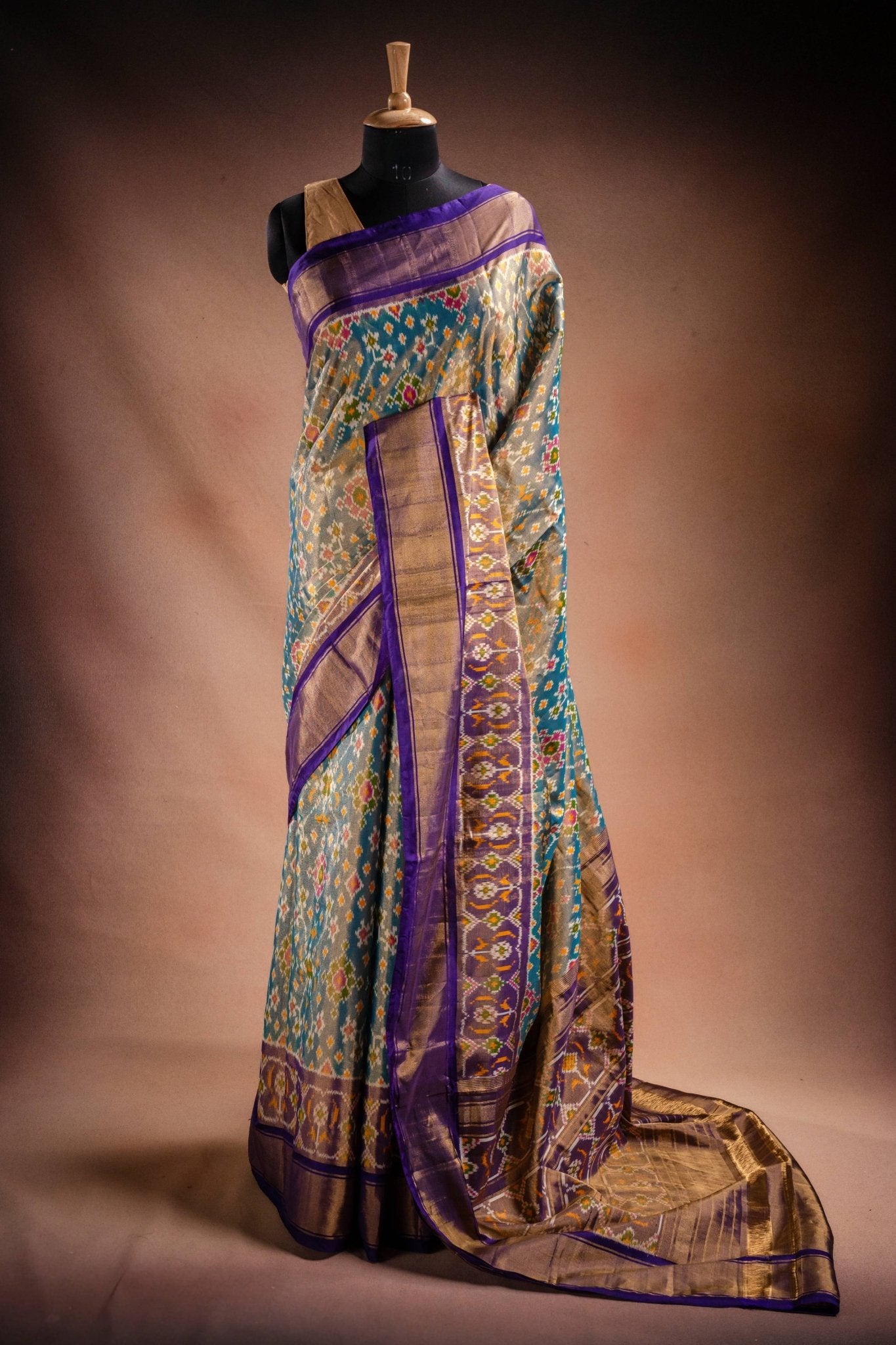 Tissue Pochampally Saree with Purple Border - That Saree Shop